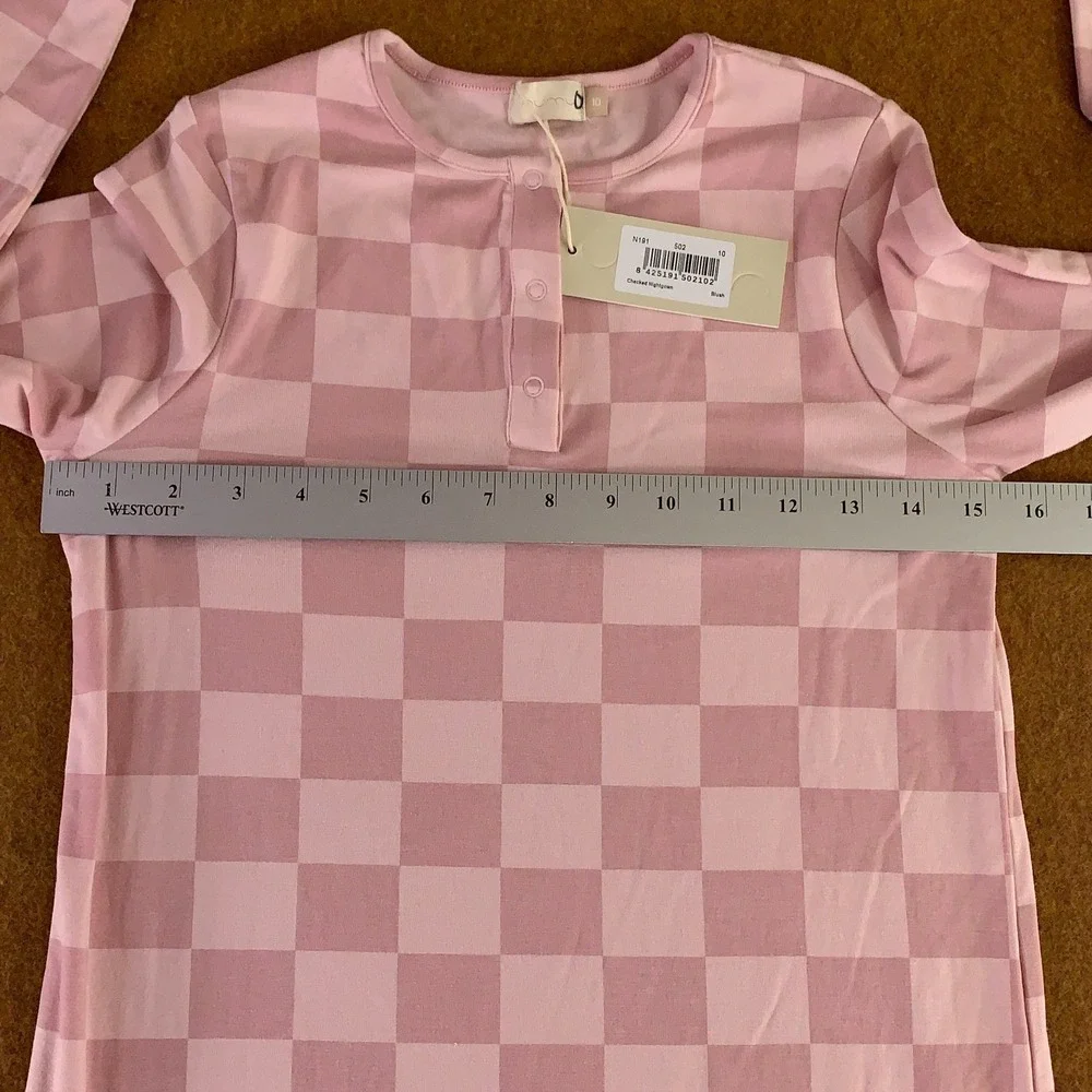 NUMU Girls Size 10 Pink Checkered Long Sleeve Cozy Long Nightgown NWT